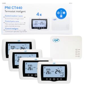 Termostato intelligente PNI CT440 wireless, con WiFi, controllo 4 zone via Internet, per impianti di riscaldamento, pompe, elettrov