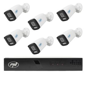 Pacchetto videosorveglianza NVR POE PNI House IP716J, 6 telecamere PNI IP505J, 5MP e cavi inclusi