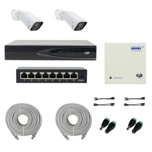 Pacchetto NVR PNI House IP816 con 2 telecamere PNI IP780 4K, sorgente, interruttore, cavi, spine e splitter