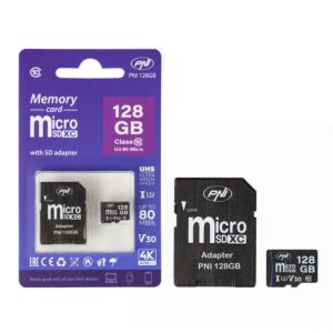 Scheda di memoria MicroSD PNI 128 GB con adattatore SD, Classe 10, 80 Mb/s, V30