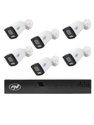 Pacchetto videosorveglianza NVR POE PNI House IP716J, 6 telecamere PNI IP505J, 5MP e cavi inclusi