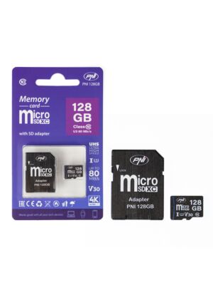 Scheda di memoria MicroSD PNI 128 GB con adattatore SD, Classe 10, 80 Mb/s, V30