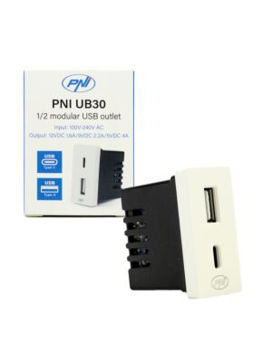 Presa di corrente 2 x USB PNI UB30, USB-A USB-C, 12V/9V/5V, max. 20W, modulare, tipo F 1/2, montaggio ad incasso