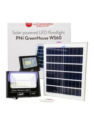 Riflettore LED 50W PNI GreenHouse WS60 con pannello solare, batteria 12AH e sensore di movimento