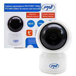 Telecamera di videosorveglianza PNI IP390T 1080P con PTZ WiFi H264 +  supporta microSD da 128 GB, visione notturna, applicazione Tuya, P2P,  Android, iOS, per interni, rotazione dopo movimento, allarme di movimento